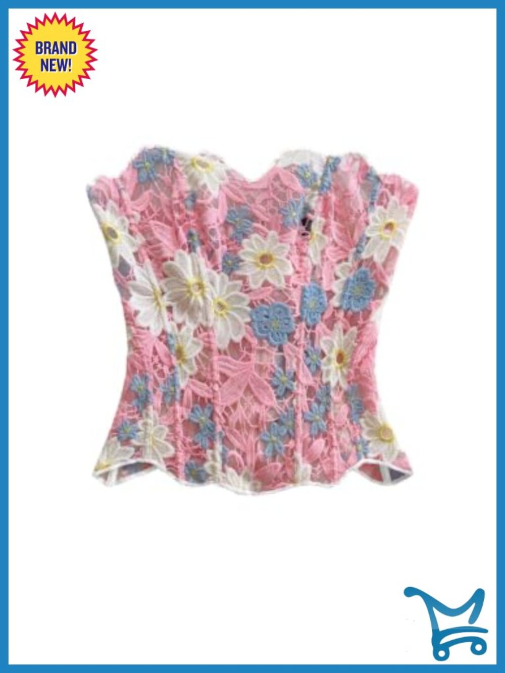 Floral Embroidered Corset Bustier Tube Top Strapless Lace Up Back